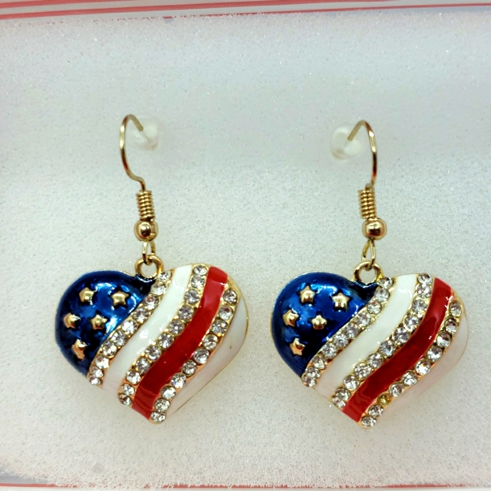 American Flag Heart Earrings